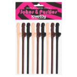 Kit com 9 Canudos Pênis Original Willy Straws Bege Marrom e Preto - LOVETOY