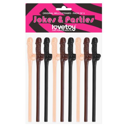 Kit com 9 Canudos Pênis Original Willy Straws Bege Marrom e Preto - LOVETOY
