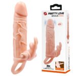 Capa peniana com alça para escroto com estimulador clitoriano vibratório com 10 modos de vibração em formato de coelho - PRETTY LOVE