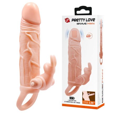 Capa peniana com alça para escroto com estimulador clitoriano vibratório com 10 modos de vibração em formato de coelho - PRETTY LOVE
