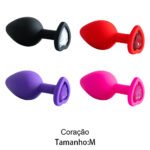 Plug Jóia em Silicone Vermelho com Base em Formato de Coração - Tamanho M - VIPMIX