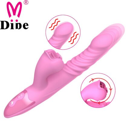 Vibrador recarregável vai e vem com estimulador clitoriano simulador de sexo oral com línguas giratórias