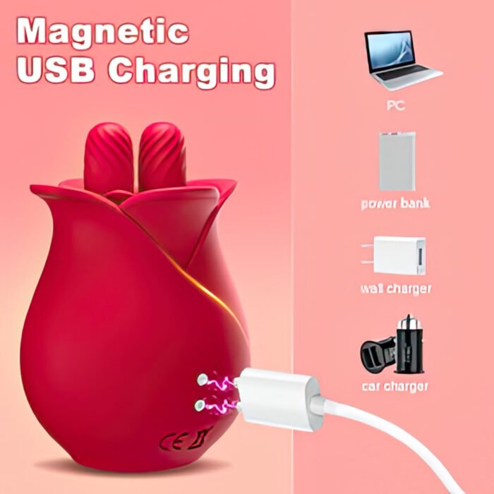 ES057-VERMELHO-10 Estimulador Clitoriano em formato de rosa com 10 modos de vibração e 10 movimentos de vai e vem - YOUVIBE - Imagem 2