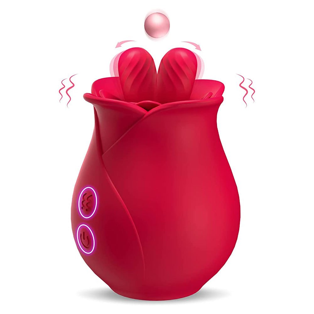 ES057-VERMELHO Estimulador Clitoriano em formato de rosa com 10 modos de vibração e 10 movimentos de vai e vem - YOUVIBE