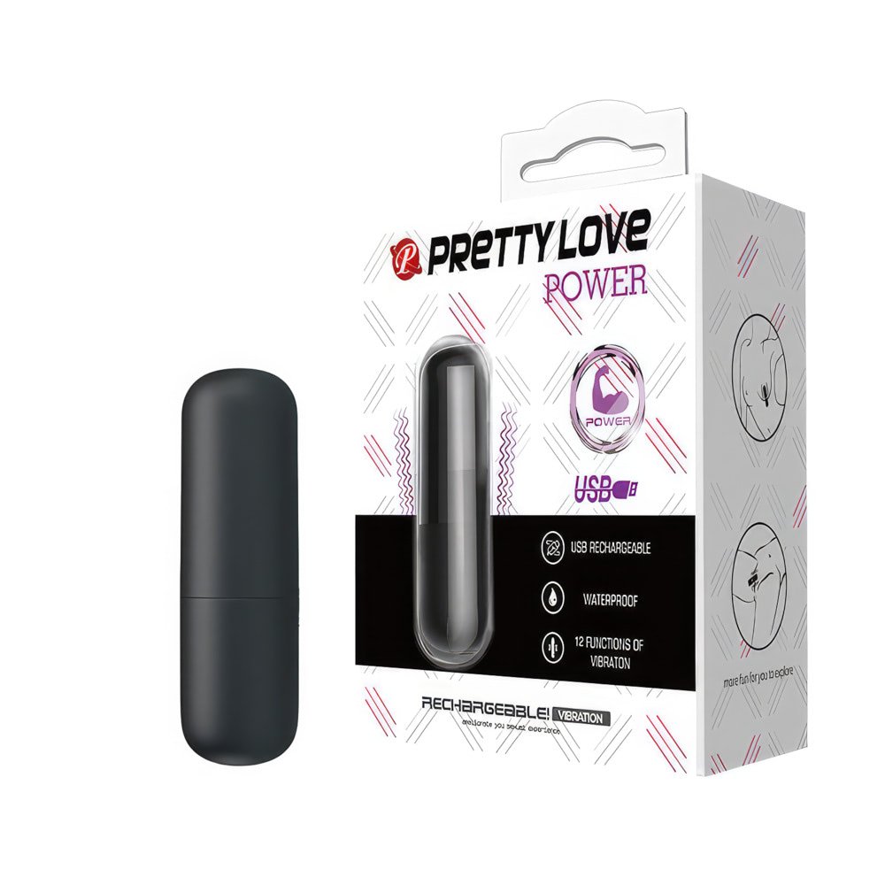 MV062-PRETO Cápsula vibratória recarregável com 12 modos de vibração - PRETTY LOVE