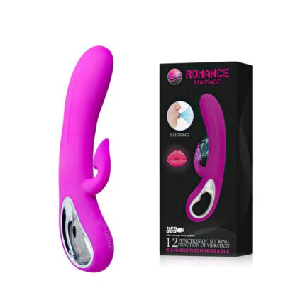 Vibrador recarregável com estimulador clitoriano e alça metalizada com 12 modos de vibração e 12 modos de sucção - BAILE